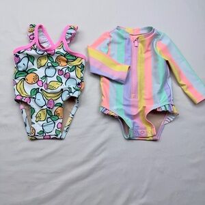 Baby Girl One Piece Swimsuits - Fruit Print and Pastel Stripes
